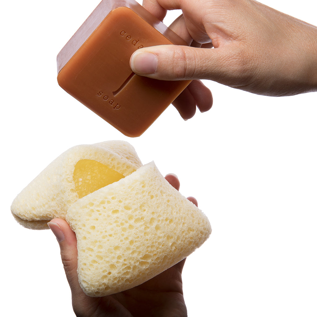 EXFOLIATING BODY SHOWER SPONGE WITH SOAP POCKET